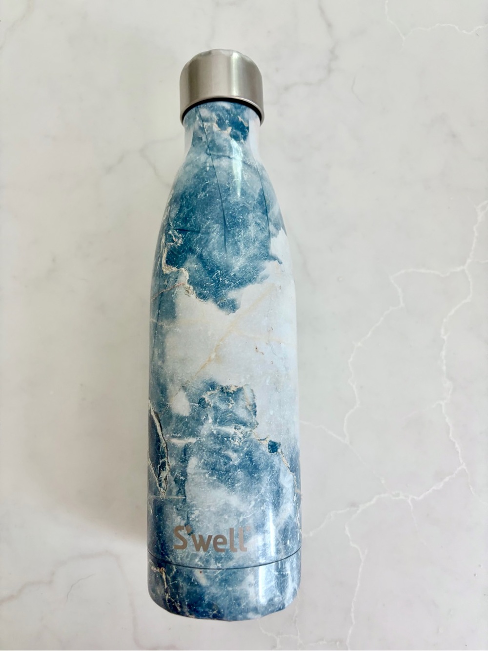 S'well Blue Marble Stainless Steel Bottle with Silver Cap